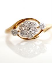 Edler antiker englischer Art Deco Ring mit Diamanten 750 Gelbgold + Platin B3889
