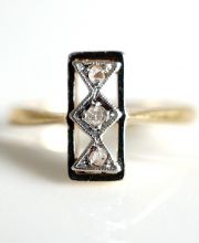 Antiker englischer Art Deco Ring mit Diamanten 750 Gelbgold + Platin B3905