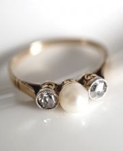 Antiker Ring der Belle Epoque 750 Gelbgold mit 0,50ct Diamanten + Perle B3912