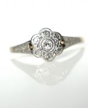 Antiker britischer Art Deco Daisy Ring Diamanten 750 Gelbgold + Platin B3906