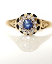 Antiker britischer Ring mit Saphir + Diamanten 750/000 Gelbgold 1922 B3923