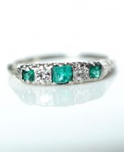 Antiker Art Deco Ring mit Smaragden und Brillanten 585/000 Weissgold B3950
