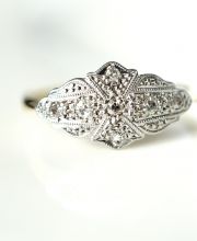 Edler antiker Art Deco Ring mit Diamanten aus 750 Gelbgold + Platin B3963