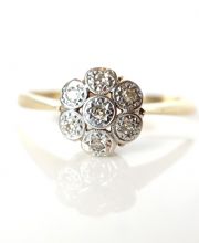 Antiker Art Deco Daisy Ring aus 750/000 Gelbgold + Platin mit Diamanten B3985