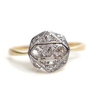 Edler antiker britischer Art Deco Ring mit Diamanten 750 Gelbgold + Platin 4044