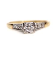 Antiker schner britischer Ring 0,18ct Diamanten 750/000 Gelbgold + Platin B4061