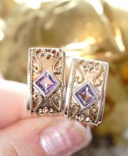 Schne Ohrringe aus 925/000 Silber und 14ct Gold mit Amethyst B4098