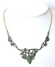 Antikes Art Deco Collier aus 585/000 Gelbgold mit Smaragden + Diamanten B4125