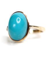 Antiker britischer Art Deco Ring aus 9ct Gelbgold mit Edel Trkis B4134