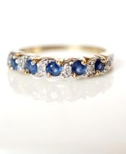 Schner englischer vintage Ring mit Saphiren und Diamanten 375 Gelbgold B4142