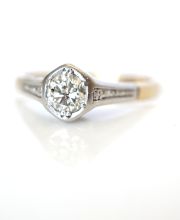 Antiker Art Deco Ring 0,50ct Solitr Diamanten aus 750 Gelbgold+ Platin B4148