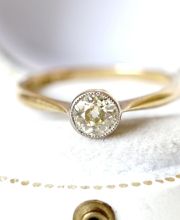 Antiker Art Deco Ring 0,44ct Solitr Diamanten aus 750 Gelbgold+ Platin B4151
