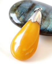 Antiker grosser Butterscotch Bernstein Anhnger mit 800 Silber Fassung B4164