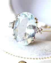 Antiker Art Deco Ring aus 750/000 Weissgold mit Aquamarin + Brillanten B4177