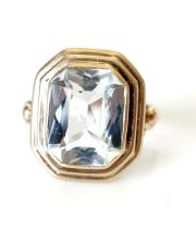 Antiker Art Deco Ring aus 585/000 Gelbgold mit 5.80ct Aquamarin B4178