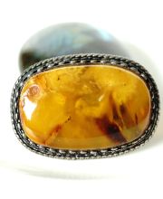 Antike grosse Butterscotch Bernstein Brosche mit 800 Silber Fassung B4163