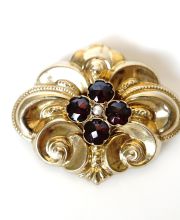 Antike schne grosse Biedermeier Brosche aus 14ct Gelbgold mit Granaten B4167