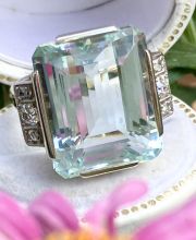 Edler antiker Art Deco Ring aus 585/000 Weissgold mit 14.60ct Aquamarin B4179