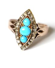 Antiker Art Deco Ring aus 585/000 Rotgold mit Trkisen und Diamanten B4207