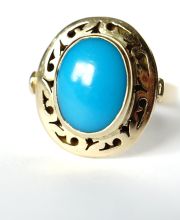 Wunderschner vintage Ring mit grossem Trkis aus 585/000 Gelbgold B4208