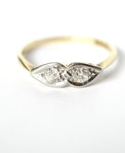 Antiker englischer Art Deco Ring mit Diamanten aus 750 Gelbgold + Platin B4196