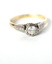 Antiker britischer Art Deco Ring 0,25ct Brillanten Solitr 750 Gelbgold B4203