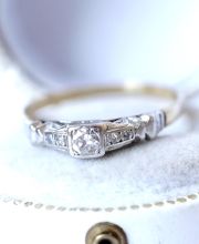 Antiker englischer Art Deco Ring mit Diamanten 750 Gelbgold + Platin B4197