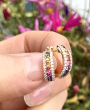Herrliche Ohrringe 750/000 Gelbgold multicolor Saphire und Brillanten B4181