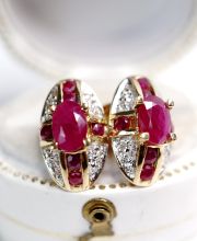 Hochwertige Ohrringe/Ohrstecker aus 585/000 Gelbgold Rubine und Diamanten B4239