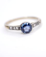 Wunderschner antiker Art Deco Ring mit Saphir und Diamanten 750 Gelbgold B4235