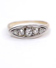 Antiker englischer Art Deco Ring 0.25ct Diamanten 750 Gelbgold + Platin B4234