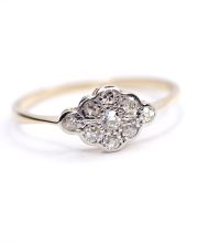 Edler antiker Art Deco Ring mit Diamanten aus 750 Gelbgold + Platin B4253