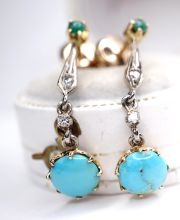 Antike Art Deco Ohrringe aus 750/000 Gelbgold mit Trkisen und Diamanten B4245