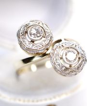 Edler antiker Art Deco Ring mit Brillanten aus 585 Gelbgold + Platin B4264