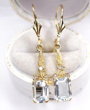Wunderschne vintage Ohrhnger 585/000 Gelbgold mit Aquamarin + Diamanten B4270