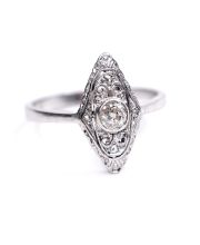 Schner antiker Art Deco Ring mit Diamant Solitr aus 750 Weissgold B4256