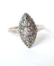 Schner antiker Art Deco Ring mit Diamant Solitr 585 Gelbgold + Silber B4263