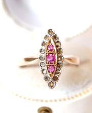Antiker Ring um 1900 aus 585/000 Rotgold mit Rubinen und Diamanten B4271