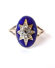 Antiker Ring aus 585 Gelbgold mit Diamanten und blauem Emaille um 1900 B4268