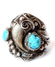 Indianer Navajo Ring aus 925 Sterling Silber mit T�rkis und Kralle B4288