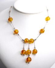Antikes Art Deco Bernstein Collier in 835/000 Silber mit Abhngungen B4306