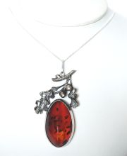 Grosser vintage Bernstein Anhnger mit 835 Silber Fassung und Kette B4289