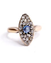 Antiker Ring um 1900 aus 585/000 Gelbgold mit Saphir und Diamanten B4272