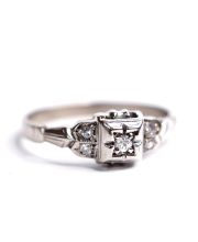 Wundersch�ner antiker Art Deco Ring mit Diamanten in 750 Weissgold B4308