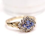 Sch�ner englischer vintage Ring mit Saphiren + Diamanten 375/000 Gelbgold B43376