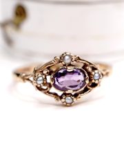 H�bscher englischer vintage Ring mit Amethyst in 375/000 Gelbgold B4334