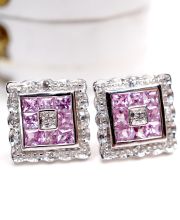 Sch�ne vintage Ohrstecker aus 375/000 Weissgold mit Saphiren Diamanten B4338