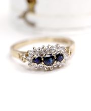 Sch�ner englischer vintage Ring mit Saphiren + Diamanten 375/000 Gelbgold B4330