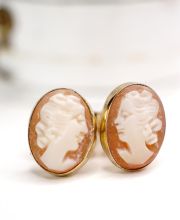 Sch�ne vintage Ohrstecker aus 585/000 Gelbgold mit Muschel Kamee B4348