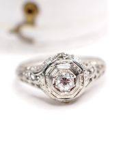 Wundersch�ner antiker Art Deco Ring mit Diamanten aus 750 Weissgold B4346